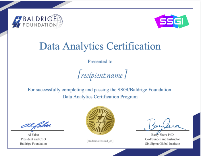 Data certification analytics baldrige training